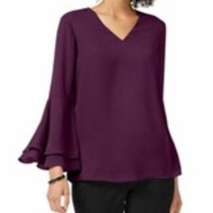 Alfani Purple V-neck Ruffled Bell Sleeved Blouse